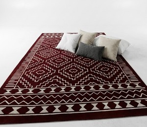 Modern Geometric Area <b>Rug</b> Rectangle Red White Pattern Living Room Tufted Wool Acrylic Medium Pile Non Slip Latex Backing - Product Image 3