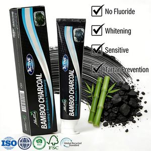 Produttore OEM all'ingrosso di dentifrici personalizzati senza fluoro al carbone di bambù, sbiancanti e <span class=keywords><strong>per</strong></span> denti sensibili - Product Image 1