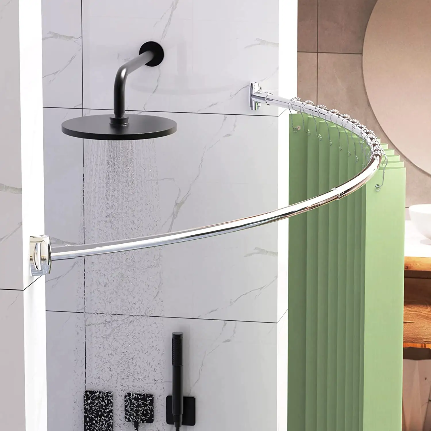 Tangkai gorden mandi 43-72 inci kustom, tongkat Pancuran untuk kamar mandi baja tahan karat yang dapat disesuaikan