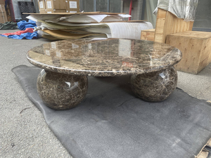 โต๊ะกาแฟทรงกลมทันสมัยความสูงต่ำพร้อมจักรพรรดิเข้มหินอ่อนทรงกลมดีไซน์สร้างสรรค์เฟอร์นิเจอร์บ้าน - Product Image 4