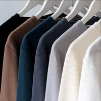 Tricot gaufré personnalisé à manches longues pour hommes T-shirts thermiques en coton doux vierge solide pour hommes T-Shirt Slim Fit