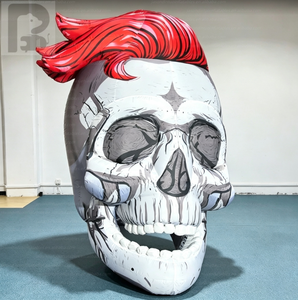 Tête de crâne gonflable géante avec cheveux rouges, décoration d'Halloween, modèle de squelette gonflable effrayant pour jardin, maison hantée, extérieur - Product Image 1