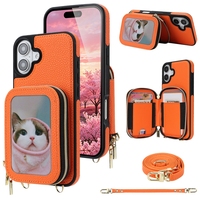 Étui portefeuille à fermeture éclair pour iPhone 17/16 Plus/15 Pro Max, coque de téléphone avec porte-cartes bandoulière pour iPhone 15 Plus