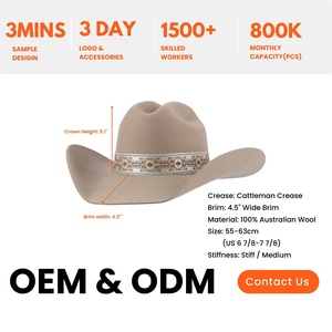Sombrero de Vaquero de Fieltro de Lana al por Mayor con Ala Ancha, Estilo Cattleman, con Pliegues, Banda de Cuero con Logotipo Personalizado, Servicio de Marca OEM - Product Image 2