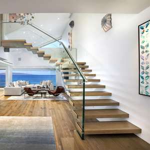 Design moderno in legno e metallo per scale mobili in stile interno con sensore a LED invisibile ringhiera senza cornice - Product Image 5