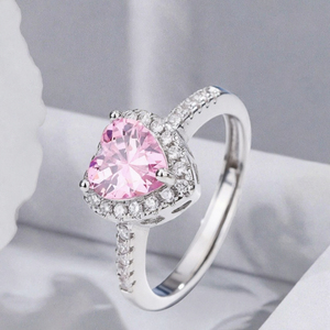 Anillo de Eternidad en Forma de Corazón Rosa, Chapado en Rodio, de Latón, para Boda o Compromiso, para Mujer, a la Moda - Product Image 3