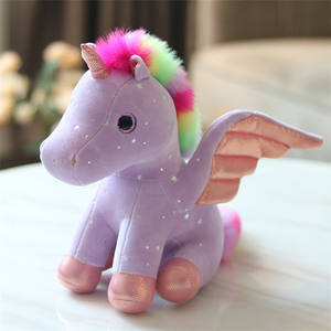 BSCI Factory farcito Glitter arcobaleno angelo <span class=keywords><strong>unicorno</strong></span> animale con ala cavallo bambola <span class=keywords><strong>cuscino</strong></span> da tiro per regalo - Product Image 5