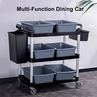 Chariot de service commercial noir à 3 étagères en plastique pour la restauration, les dîners et les repas, idéal pour les hôtels, les restaurants et les cuisines
