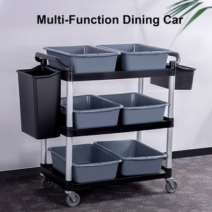Commercial Black 3 Shelf <b>Plastic</b> Food Dining Dinner Serving Service Trolley Cart for Hotel Restaurant <b>Kitchen</b> - Product Image 1