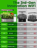 Système de culture hydroponique, kit de jardin d'herbes intelligent 12 pods intérieur, jardin intérieur, contrôlé par APP et WiFi, avec LED de croissance 24W