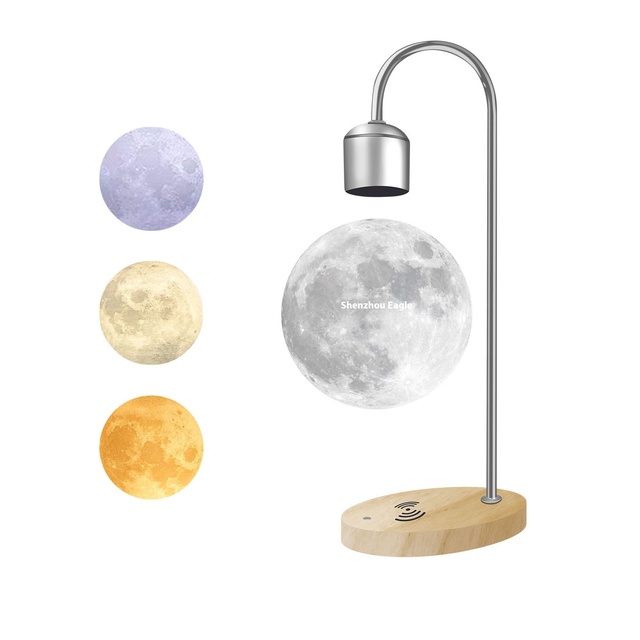 Magnetic Levitation Moon Light Bulb 3D Night Light Three-Color Switching LED Audio Globe Starry Sky Lamp ABS Body Christmas DIY