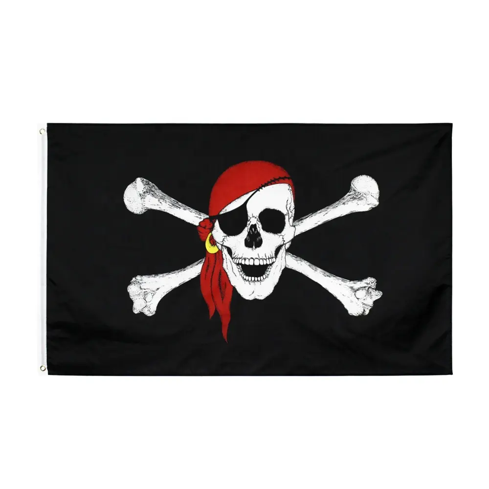 3x5ft calavera y tibias cruzadas sables, espadas bufanda roja pirata cofre del Hombre Muerto banderas