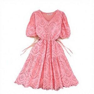 Vestidos Midi Casuales de Verano para Mujer, Cuello en V, Manga Corta, Tejido Sólido, Cintura Imperio, Transpirables, Ecológicos, Antiestáticos - Product Image 3