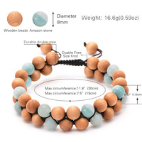 Bracelet Mala tressé réglable à double rangée de perles en pierre naturelle et bois, bijou de mode unisexe en forme de boule, vente chaude