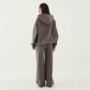 <b>Women</b> Oversized Charcoal Hoodie Tracksuit <b>Set</b> with Wide Leg Sweatpants Casual Pullover Hooded Loungewear <b>Jogger</b> Suit For <b>Women</b> - Product Image 2
