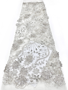 NI.AI 2026 Tissu de dentelle française de luxe Aso Ebi perlé avec paillettes, tissus de dentelle perlée à paillettes du Nigeria, matière pour mariée et soirée - Product Image 3