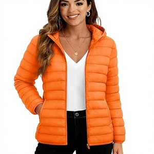 Veste matelassée à capuche orange avec fermeture éclair, coupe-vent, manteau d'hiver décontracté unisexe, coupe régulière, coque en polyester - Product Image 1