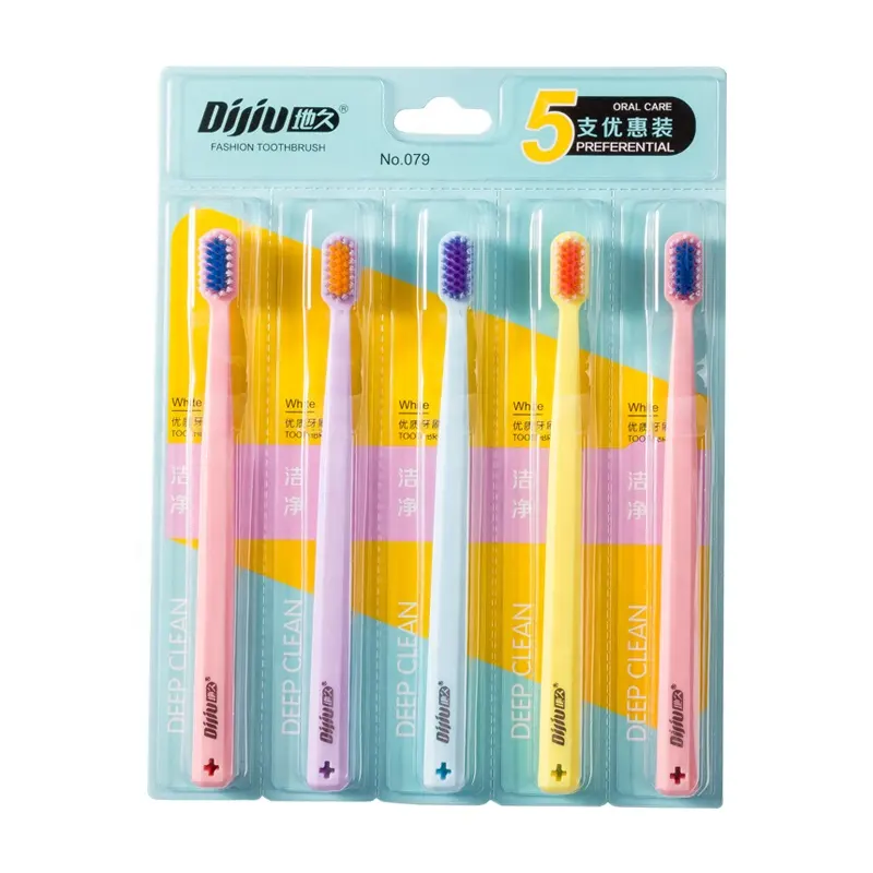 OEM 5pcs/set Family colorful cheap macarons soft adult toothbrush set