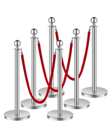 Barrière de contrôle de foule de luxe en acier inoxydable rétractable avec corde en velours rouge, remplissable d'eau, 2 poteaux et 1 corde, pour VIP