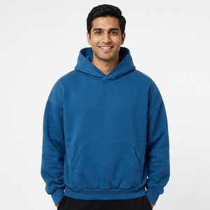 Sweat à capuche zippé 100% coton unisexe en éponge française double couche longue polaire d'hiver couleur unie sweats à capuche numériques pour hommes - Product Image 1