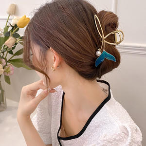 Grande épingle <span class=keywords><strong>à</strong></span> cheveux en métal bleu en forme de queue de poisson avec fermoir, pour l'arrière de la tête, style simple et élégant - Product Image 5