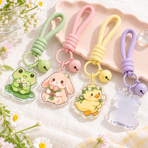 Porte-clés personnalisés en acrylique avec bracelet tressé et clochette, motif animaux de jardin, OEM ODM - Product Image 1