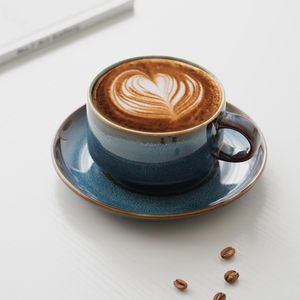 Set di 2 Tazze da Cappuccino in Ceramica da 10oz con Piattino, Tazza da Caffè per <span class=keywords><strong>Au</strong></span> <span class=keywords><strong>Lait</strong></span>, <span class=keywords><strong>Latte</strong></span>, Tè, Mocha - Lavabili in Lavastoviglie e Microonde - Product Image 5