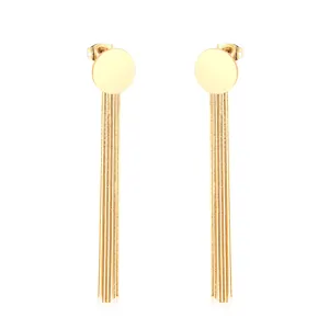 Circle Gold Plated Tassel Drop Earrings Stainless Steel Wedding Party Nice Design Cheap Fashion Jewelry For Women