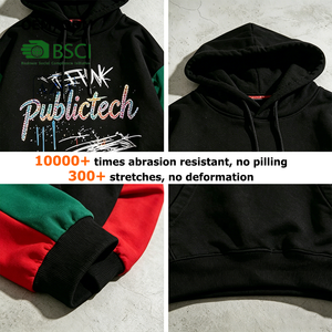 เสื้อฮู้ดดี้ผู้ชายแบบสั่งทำพิเศษ หนัก 480GSM ผ้าเฟรนช์เทอร์รี่ ตัดต่อสี พร้อมเชือกผูก ปักลายดิจิตอล ตัวอักษร ป้องกันขนร่วง มีกระเป๋า ผลิตตามแบบ OEM - Product Image 2