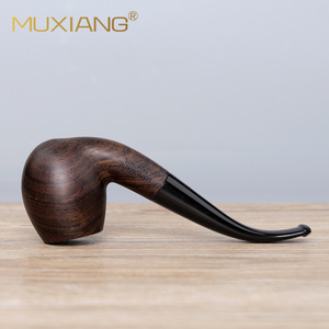 Muxiang Wooden Tobacco Pipe Bent Type Handcrafted Ebony Wood Grain Smoking Pipe For Personal Gift - Product Image 2