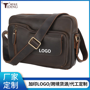 Sac bandoulière pour homme Tiding, cuir véritable marron foncé, style rétro, usage quotidien - Product Image 5