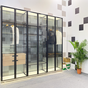 Armario de Aluminio Personalizado, Económico, Minimalista, de Diseño Abierto, con 4 Puertas de Vidrio, para Dormitorio, Escaleras, Villa o Taller - Product Image 1