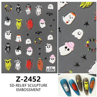 Nuevas pegatinas de uñas en relieve para Halloween, calcomanías autoadhesivas impermeables con diseños de fantasma, calavera, murciélago, calabaza y telaraña para manicura DIY
