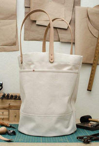 Nueva llegada de diseño de moda de alta calidad logotipo personalizado de color de algodón de lona Tote bolsos de hombro con asas de cuero marrón - Product Image 5