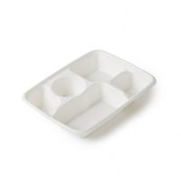 Assiette carrée biodégradable en bagasse blanche 350 ml avec 4/5/6 compartiments séparés, retournable, avec couvercle