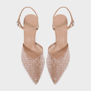 2025 nouvelles chaussures pour femmes Beige Sequin Slingback pointu talon haut <span class=keywords><strong>Mules</strong></span> bouche peu profonde mode sandales à talons hauts - Product Image 3