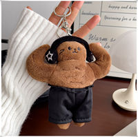 Porte-clés en peluche HECION style coréen INS, chat musclé, adorable jouet en peluche avec abdominaux pour décoration de sac et porte-clés