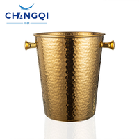 Seau à champagne doré, seau à glace en acier inoxydable martelé avec poignées latérales, refroidisseur à champagne en métal pour fêtes, mariages