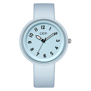 Montre à quartz avec bracelet en silicone rose, cadran rond, montre-bracelet analogique, style minimaliste décontracté pour femmes - Product Image 5