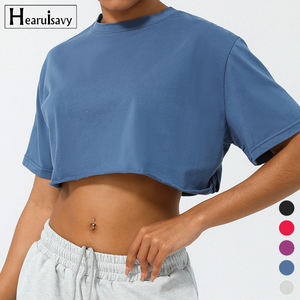 HEARUISAVY été Yoga vêtements sport à manches courtes T-shirt ample Fitness haut col rond décontracté <span class=keywords><strong>femmes</strong></span> en plein air cyclisme haut de sport - Product Image 1