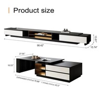 Table basse et meuble TV minimaliste de qualité supérieure, noir et blanc, rangement spacieux extensible de 110 pouces, meubles de salon modernes
