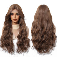 Perruque synthétique longue ondulée avec franges et dentelle frontale, douce et réaliste, confortable