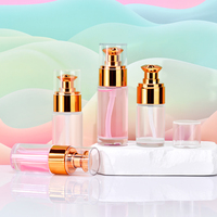 Botol Lotion Kaca Bening Mewah 20ml 30ml dengan Pompa Berlapis Emas untuk Serum Wajah, Esens, Wadah Kosmetik Perjalanan