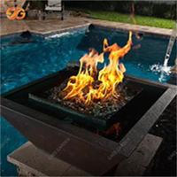 Fontaine à eau et foyer à gaz en acier Corten de 3 mm d'épaisseur, écologique, autoportante, noire, pour piscine (tailles personnalisables)