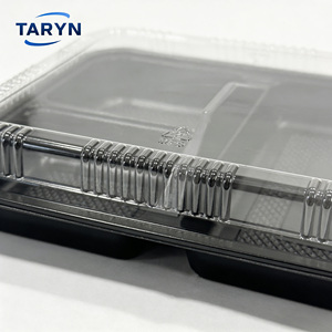 Barquettes alimentaires jetables en plastique PS noir à 3 compartiments, écologiques et compatibles micro-ondes, pour biscuits, plats à emporter et préparation de repas - Product Image 3