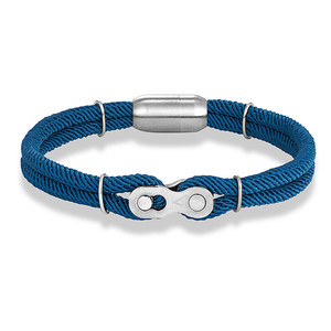 Blue Braided <b>Rope</b> <b>Bracelet</b> With Silver Plated Stainless Steel Lock Clasp Unisex Casual Sporty Style - Product Image 1