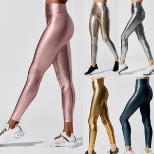 2024 Leggings in tessuto luminoso lucido da donna palestra Fitness allenamento a vita alta con sollevamento del sedere traspirante Sport Yoga pantaloni