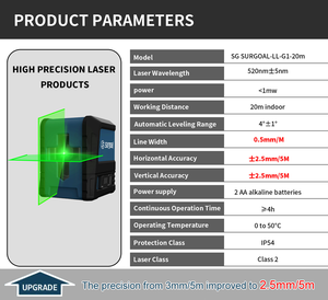 ירוק חזק 2 קו לייזר רמת החלקה עצמית במצב פילוס 2.5 מ "מ/5 מ' - Product Image 4