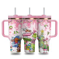 Carafe isotherme à double paroi de 40 oz avec logo personnalisé, motif dessin animé monstre vert et fleurs, avec poignée, couvercle et paille, faible MOQ