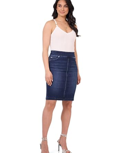 Light Wash Women's <b>Denim</b> A-Line Skirt Bodycon Mini Mid-Calf Length Casual Style Logo Waist Skinny Fit <b>Stretch</b> Lining - Product Image 3